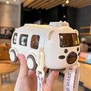 🎁kit com 2 unidades   🚌 Copo de água portátil em formato de ônibus com alça 😍✔