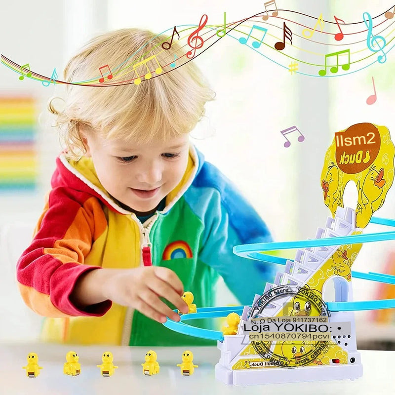 Kit com 12 patinhos & Escorregador - Escorregador elétrico de pato com luz e música