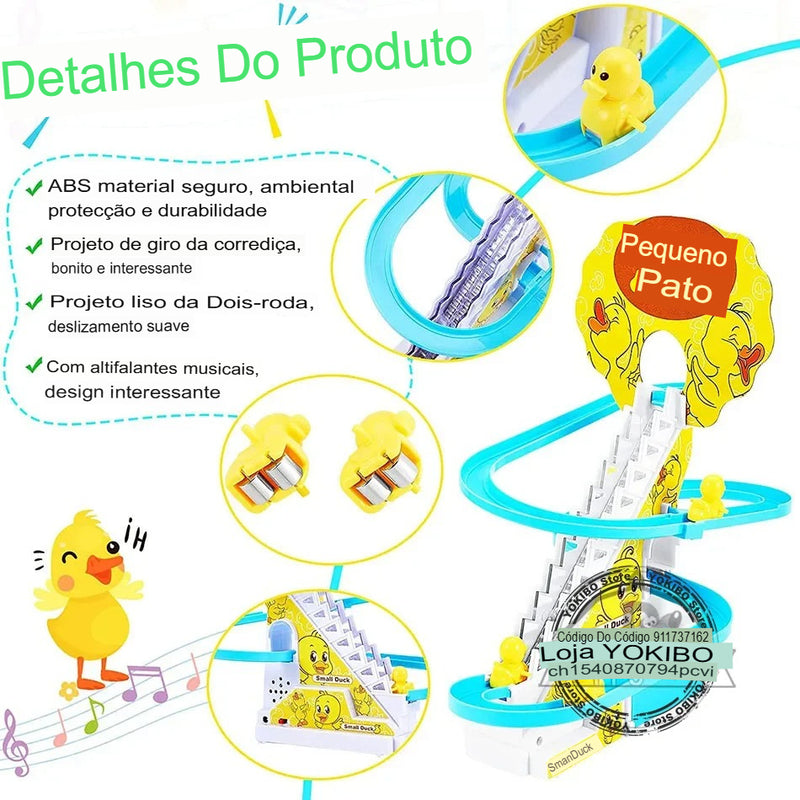 Kit com 12 patinhos & Escorregador - Escorregador elétrico de pato com luz e música