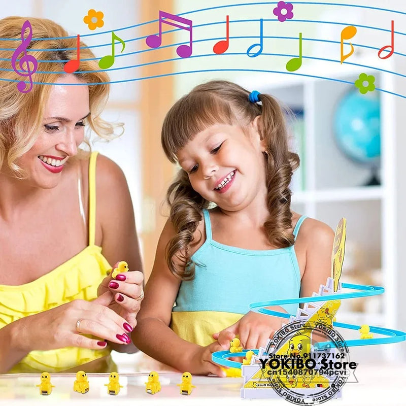 Kit com 12 patinhos & Escorregador - Escorregador elétrico de pato com luz e música