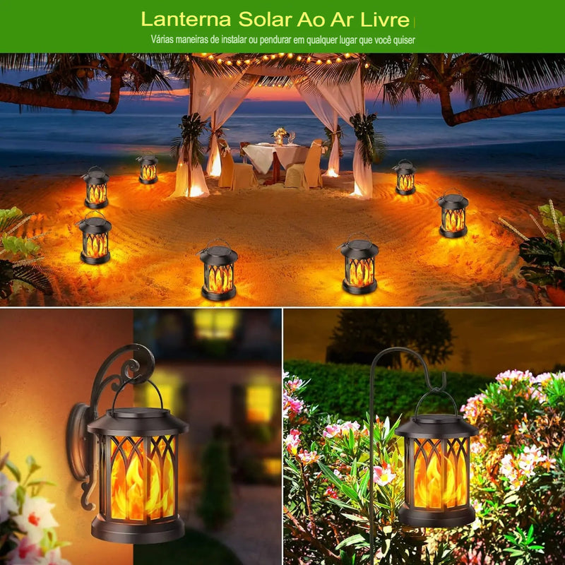 🏆⚡ Kit com 3 unidades 💥✨🔥 Lanterna Solar com Chama Cintilante Atualizada - Luz Externa à Prova D'água
