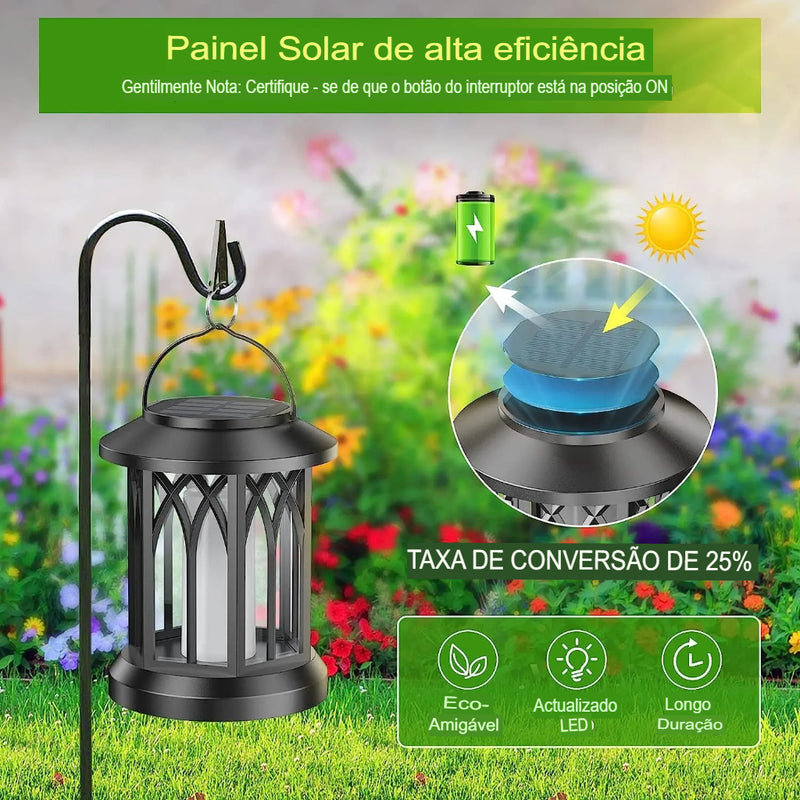 🏆⚡ Kit com 3 unidades 💥✨🔥 Lanterna Solar com Chama Cintilante Atualizada - Luz Externa à Prova D'água
